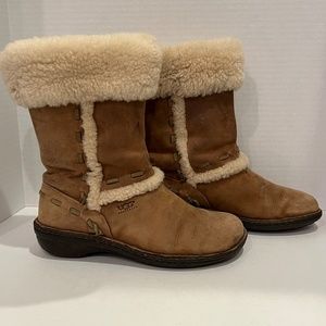 UGG Elijo Suede Shearling Boots Women's Size 8 Chestnut Tan Brown Shoes Glitter